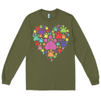 Army Green heart paw print dog cat lover valentines day t shirt Long Sleeve Tee - linhVisuals