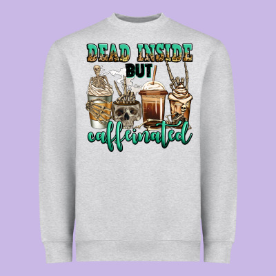 Dead Inside But Caffeinated Skeleton Coffee Cups Heavyweight Sweatshirt Designed By Jasminsmagicworld