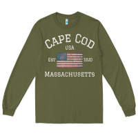 Army Green cape cod massachusetts american flag usa travel vintage pullover hoodi Long Sleeve Tee - linhVisuals