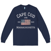 Navy cape cod massachusetts american flag usa travel vintage pullover hoodi Long Sleeve Tee - linhVisuals