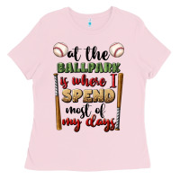 Bubblegum Pink at the ballpark is where i spend most my days Ladies Tee - BundleAndBundleShop