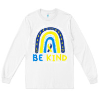 White be kind down syndrome awareness blue ribbon rainbow march 21 t shirt Long Sleeve Tee - linhVisuals