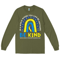 Army Green be kind down syndrome awareness blue ribbon rainbow march 21 t shirt Long Sleeve Tee - linhVisuals