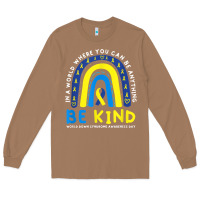 Toasted Coconut be kind down syndrome awareness blue ribbon rainbow march 21 t shirt Long Sleeve Tee - linhVisuals