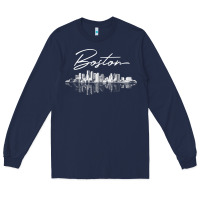 Navy boston skyline t shirt for women, men, girls & boys Long Sleeve Tee - linhVisuals