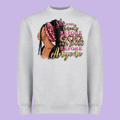 She Who Kneels Before God Can Stand Before Anyone Heavyweight Sweatshirt Designed By Ranaportraitstore