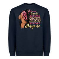 Navy She who kneels before god can stand before anyone Heavyweight Sweatshirt - RanaPortraitStore