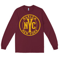 Burgundy harlem new york nyc vintage sign distressed amber print t shirt Long Sleeve Tee - linhVisuals
