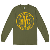 Army Green harlem new york nyc vintage sign distressed amber print t shirt Long Sleeve Tee - linhVisuals