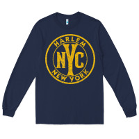 Navy harlem new york nyc vintage sign distressed amber print t shirt Long Sleeve Tee - linhVisuals
