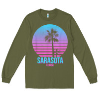 Army Green sarasota florida vintage retro palm tree t shirt Long Sleeve Tee - linhVisuals