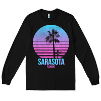 Black sarasota florida vintage retro palm tree t shirt Long Sleeve Tee - linhVisuals