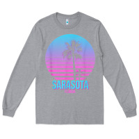 Heather Grey sarasota florida vintage retro palm tree t shirt Long Sleeve Tee - linhVisuals