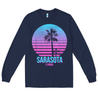 Navy sarasota florida vintage retro palm tree t shirt Long Sleeve Tee - linhVisuals