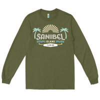 Army Green sanibel island retro style florida t shirt Long Sleeve Tee - linhVisuals
