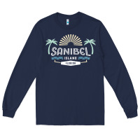 Navy sanibel island retro style florida t shirt Long Sleeve Tee - linhVisuals
