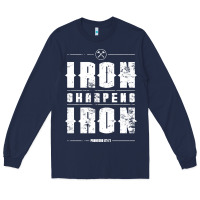 Navy iron sharpens iron proverbs christian bible verse religious pullover h Long Sleeve Tee - linhVisuals