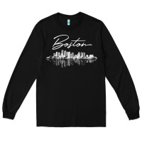 Black boston skyline t shirt for women, men, girls & boys Long Sleeve Tee - linhVisuals