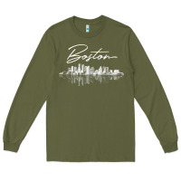 Army Green boston skyline t shirt for women, men, girls & boys Long Sleeve Tee - linhVisuals