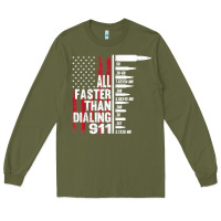Army Green all faster than dialing 911 american flag gun lover for men t shirt Long Sleeve Tee - linhVisuals
