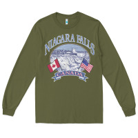 Army Green americana niagara falls scene canada america flags sweatshirt Long Sleeve Tee - linhVisuals