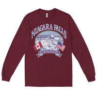 Americana Niagara Falls Scene Canada America Flags Sweatshirt Long Sleeve Tee | Teevron