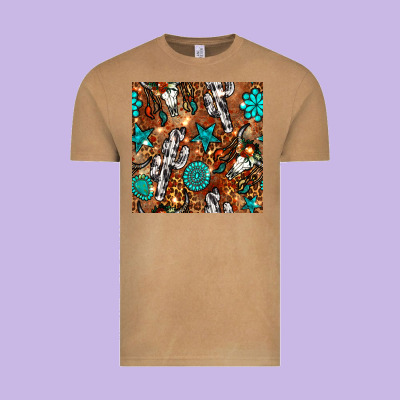Western Gemstone Aztec Seamless Pattern Vintage Tee Designed By Bundleandbundleshop
