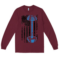 Burgundy american flag gym and fitness  weight lifting gift t shirt Long Sleeve Tee - linhVisuals
