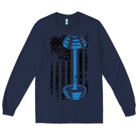 Navy american flag gym and fitness  weight lifting gift t shirt Long Sleeve Tee - linhVisuals