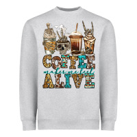 Coffee Makes Me Feel Alive Skeleton Coffee Cups Heavyweight Sweatshirt | Teevron