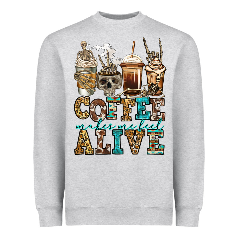 Coffee Makes Me Feel Alive Skeleton Coffee Cups Heavyweight Sweatshirt by Jasminsmagicworld | Teevron
