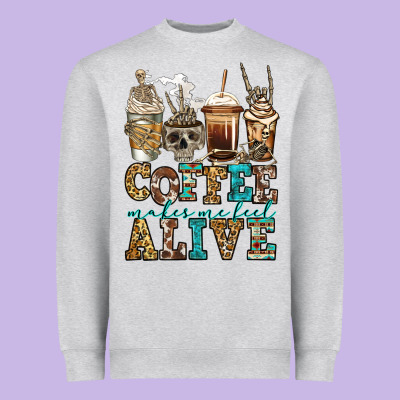 Coffee Makes Me Feel Alive Skeleton Coffee Cups Heavyweight Sweatshirt Designed By Jasminsmagicworld