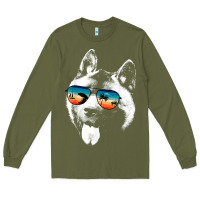 Army Green american akita shirts with glasses sunglasses retro style t shirt Long Sleeve Tee - linhVisuals