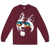 Burgundy american akita shirts with glasses sunglasses retro style t shirt Long Sleeve Tee - linhVisuals