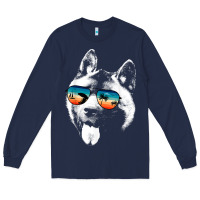 Navy american akita shirts with glasses sunglasses retro style t shirt Long Sleeve Tee - linhVisuals