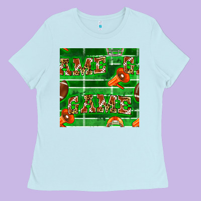 American Football Megaphone And Game Seamless Pattern Ladies Tee Designed By Bundleandbundleshop