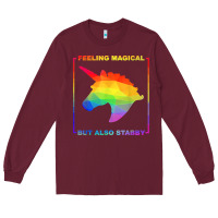 Burgundy feeling magical but also stabby unicorn rainbow t shirt Long Sleeve Tee - linhVisuals