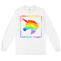 White feeling magical but also stabby unicorn rainbow t shirt Long Sleeve Tee - linhVisuals