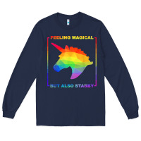 Navy feeling magical but also stabby unicorn rainbow t shirt Long Sleeve Tee - linhVisuals