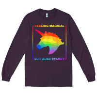 Plum feeling magical but also stabby unicorn rainbow t shirt Long Sleeve Tee - linhVisuals