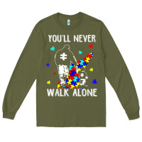 Army Green autism dad you will never walk alone support autism son t shirt Long Sleeve Tee - linhVisuals