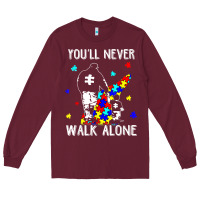 Burgundy autism dad you will never walk alone support autism son t shirt Long Sleeve Tee - linhVisuals