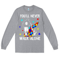 Heather Grey autism dad you will never walk alone support autism son t shirt Long Sleeve Tee - linhVisuals