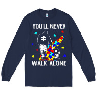 Navy autism dad you will never walk alone support autism son t shirt Long Sleeve Tee - linhVisuals