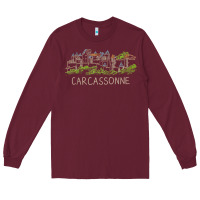 Burgundy carcassonne france unique hand drawn art gift men women t shirt Long Sleeve Tee - linhVisuals