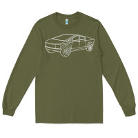 Army Green cybertrucks line art pocket futuristic ev truck cyber design t shirt Long Sleeve Tee - linhVisuals