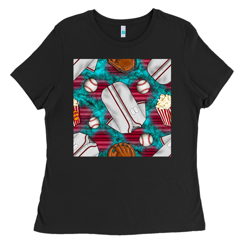 Baseball  Uniform With Turquoise Gemstone Seamless Pattern Ladies Tee by BundleAndBundleShop | Teevron
