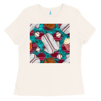 Bone baseball  uniform with turquoise gemstone seamless pattern Ladies Tee - BundleAndBundleShop