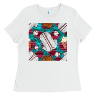 White baseball  uniform with turquoise gemstone seamless pattern Ladies Tee - BundleAndBundleShop