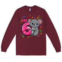 Burgundy kids 6th birthday shirt for girls koala bear 6 years old t shirt Long Sleeve Tee - linhVisuals